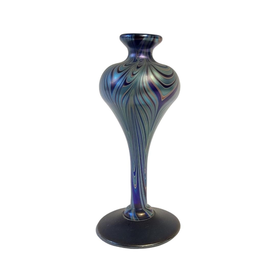 A 20TH CENTURY ART GLASS VASE Globular form with iridescent decoration, engraved mark to base. ( - Image 2 of 6