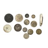 A COLLECTION OF ROMAN AND LATER SILVER AND WHITE METAL COINS An Emperor Vespasian denarius coin, two