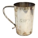 A SOLID SILVER TANKARD OF PLAIN DESIGN With hollow handle, London, 1973, by J.R.N., engraved to