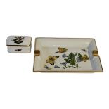 HEREND, A VINTAGE PORCELAIN TRINKET BOX AND COVER Decorated with birds and insects, together with