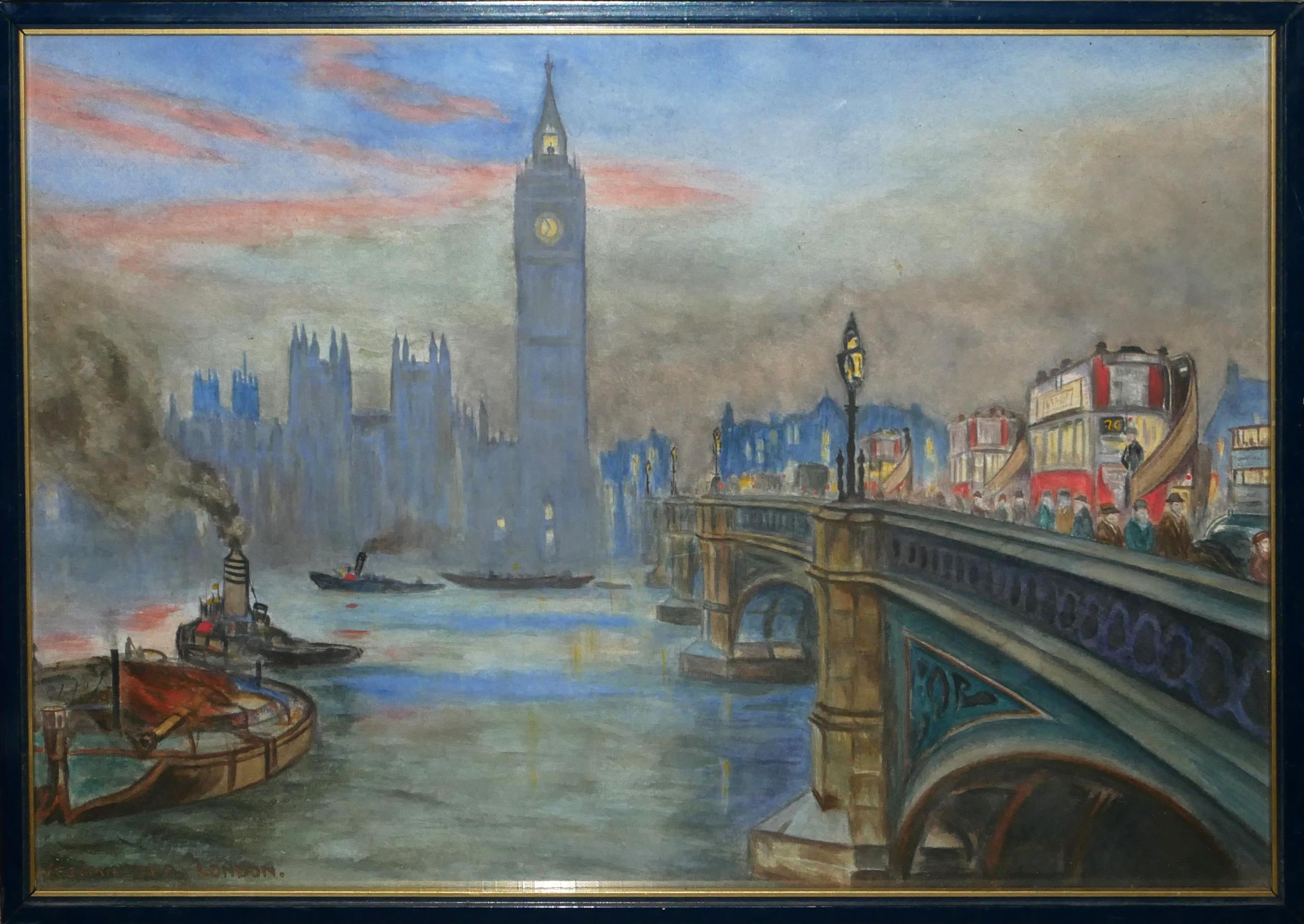 R. TROBRIDGE ESQ, AN EARLY 20TH CENTURY BRITISH SCHOOL GOUACHE Westminster Bridge, later framed - Image 3 of 7