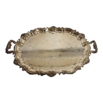 A LARGE 19TH CENTURY SHEFFIELD PLATE BUTLER'S TRAY Twin handles with a roll and shell border and