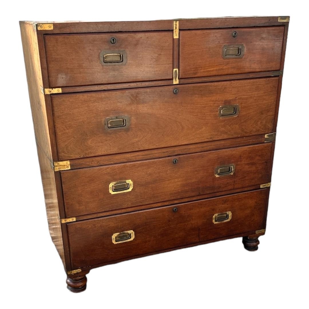 A 19TH CENTURY TEAK MILITARY CHEST Two over three drawers, brass recessed handles, in two - Image 3 of 3