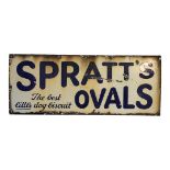 A VINTAGE SPRATT’S OVALS DOG BISCUITS ENAMEL ADVERTISING SIGN Pre-drilled holes to border. (76cm x