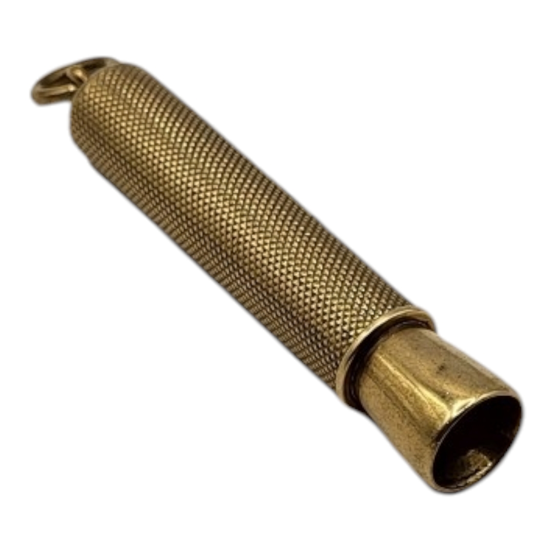 SAMPSON AND MORDAN, A VINTAGE 9CT GOLD CIGAR PUNCH Having engine turned decoration. (approx 5.5cm) - Image 2 of 2