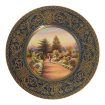 RUSHION FOR ROYAL WORCESTER, A JEWELLED PORCELAIN CABINET PLATE Enamelled in bright colours with a