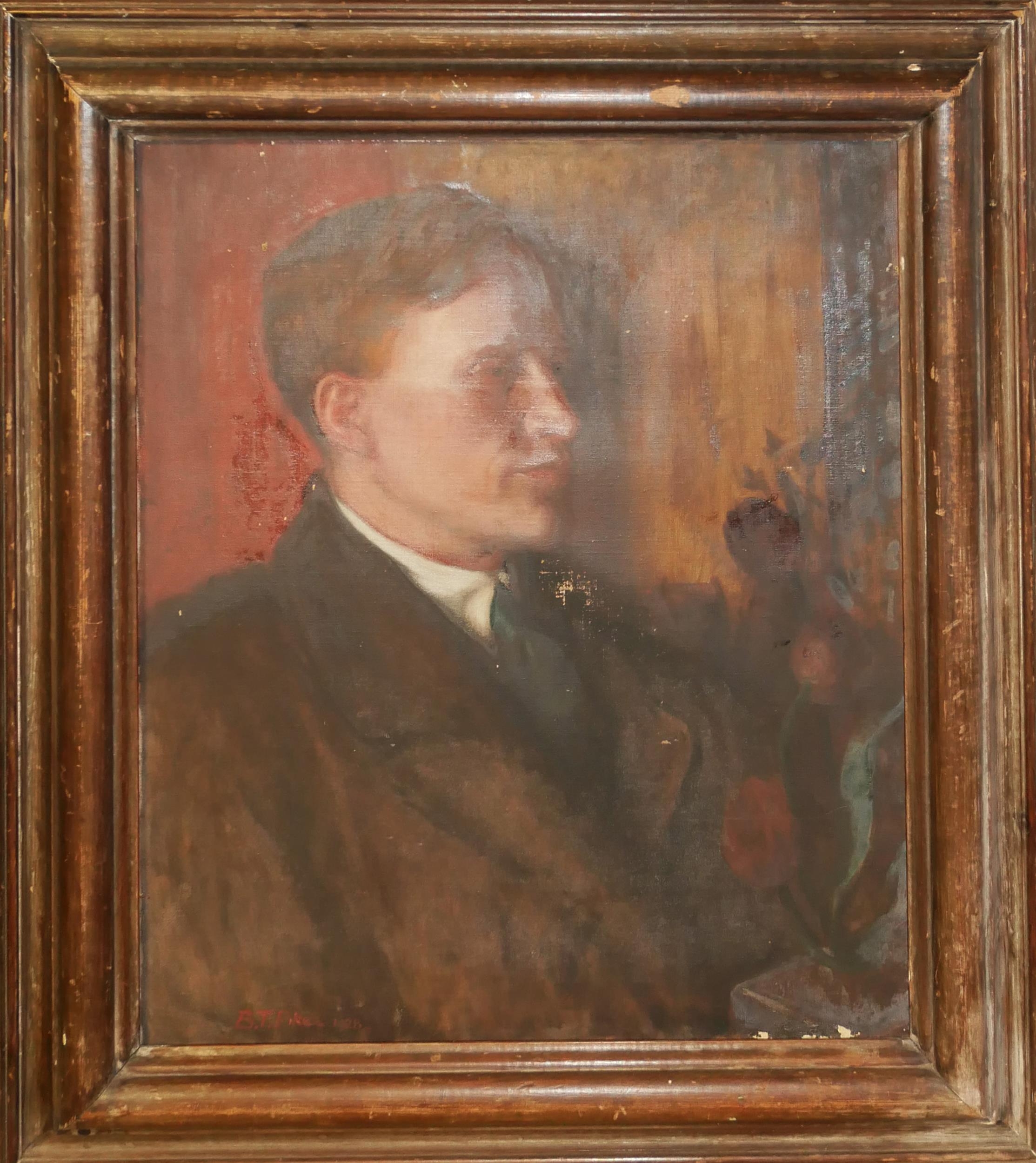 B.T. PIKE, BRITISH SCHOOL OIL ON CANVAS Profile portrait study of a young gentleman, signed on - Image 3 of 7