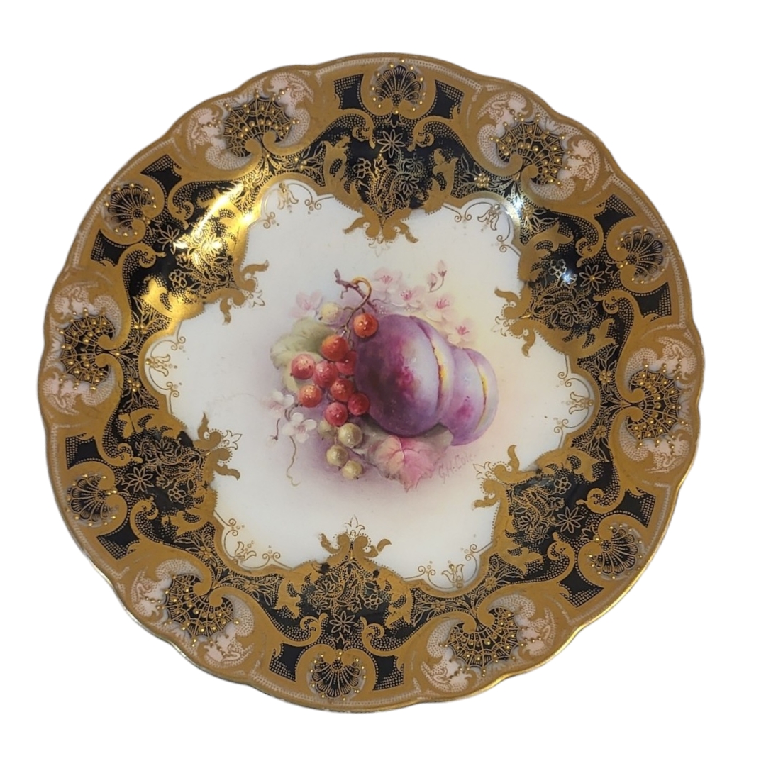 A. SHUCK FOR ROYAL WORCESTER, SIX PIECE PART DESSERT SERVICE Painted with fallen fruit, comprising - Bild 14 aus 21