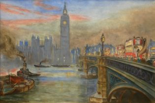R. TROBRIDGE ESQ, AN EARLY 20TH CENTURY BRITISH SCHOOL GOUACHE Westminster Bridge, later framed