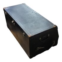 A BROOKS VINTAGE CAR TRAVELING TRUNK, WREXIN AND LEATHER Ribbed carrying handles, heavy silvered