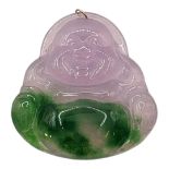 AN ORIENTAL TWO-TONE JADEITE SMILING BUDDHA PENDANT Translucent spinach green and purple colouring