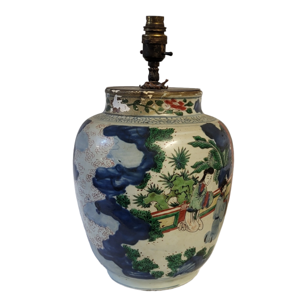 A CHINESE FAMILLE ROSE WUCAI BALUSTER LAMP BASE In Thousand Boys pattern, polychrome enamelled
