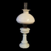 AN EARLY 20TH CENTURY CONTINENTAL KOSMOS MOULDED GLASS OIL LAMP Plain design. (h 64cm)