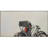 VIET ART, A VINTAGE OIL ON CANVAS 'RICKSHAW' STUDY Half image in painted grey frame, signed ‘Viet