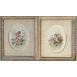 LUCIEN BOULLEMIER FOR MINTON, A PAIR OF OVAL PORCELAIN PLAQUES Polychrome enamelled with cherubs,