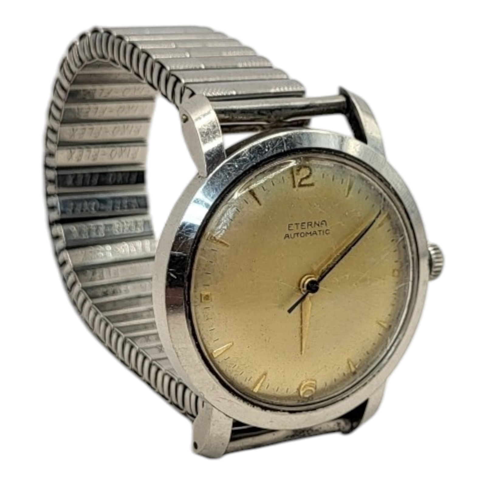 ETERNA, A VINTAGE STAINLESS STEEL AUTOMATIC GENT’S WRISTWATCH Gold tone dial with gilt number - Image 3 of 3