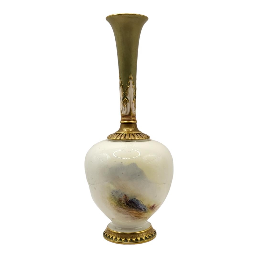 ERNEST BARKER FOR ROYAL WORCESTER, A PORCELAIN SLENDER OVOID VASE Highland sheep pattern, dated - Image 3 of 7