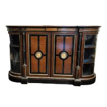 A 19TH CENTURY AMBOYNA AND MARQUETRY INLAID CREDENZA the two central doors with portrait roundels,