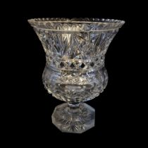 A LARGE 20TH CENTURY CUT LEAD CRYSTAL VASE Campagne form with star cuts and flutes on octagonal