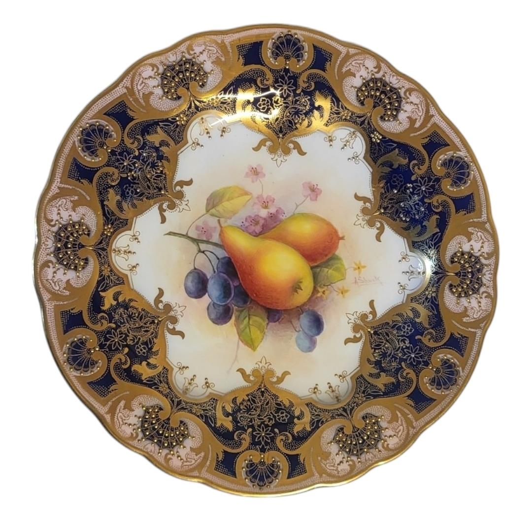 A. SHUCK FOR ROYAL WORCESTER, SIX PIECE PART DESSERT SERVICE Painted with fallen fruit, comprising - Bild 11 aus 21