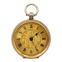 AN EARLY 20TH CENTURY 9CT GOLD LADIES’ POCKET WATCH Open face with engraved decoration and screw