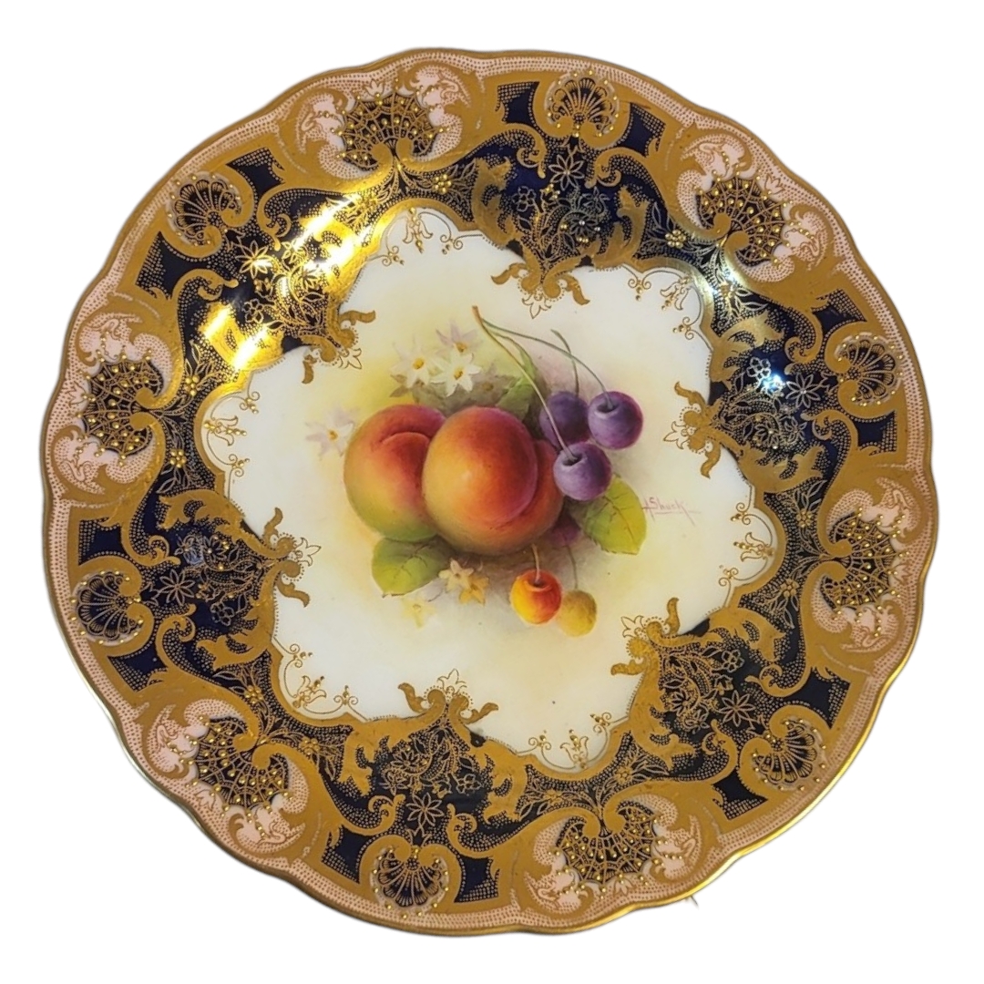 A. SHUCK FOR ROYAL WORCESTER, SIX PIECE PART DESSERT SERVICE Painted with fallen fruit, comprising - Bild 12 aus 21