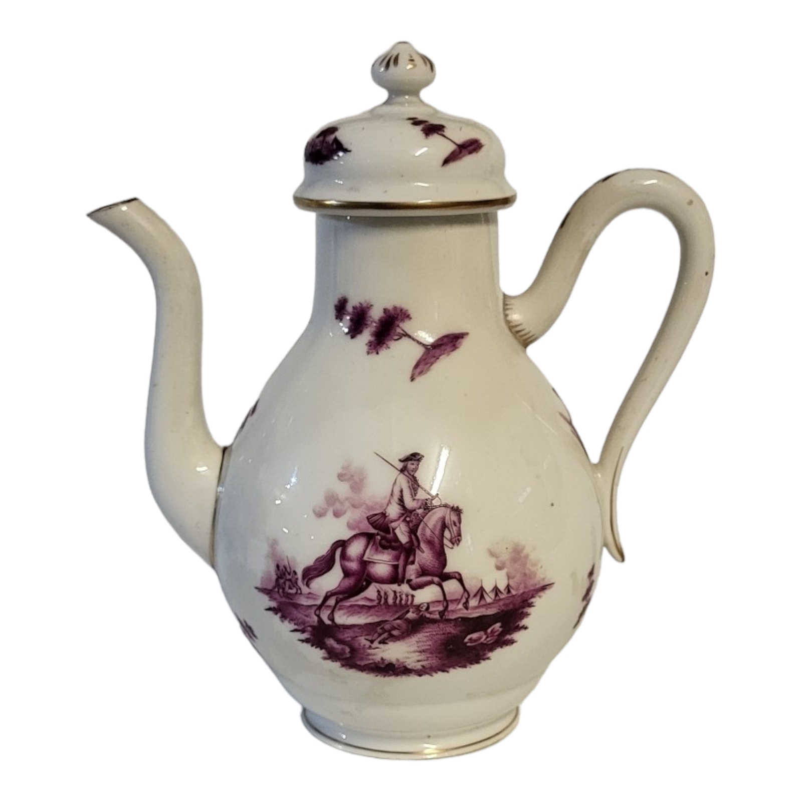 A LATE 19TH CENTURY HUNGARIAN HEREND MANNER TATA FACTORY NOVELTY PORCELAIN TEAPOT Purple campaign