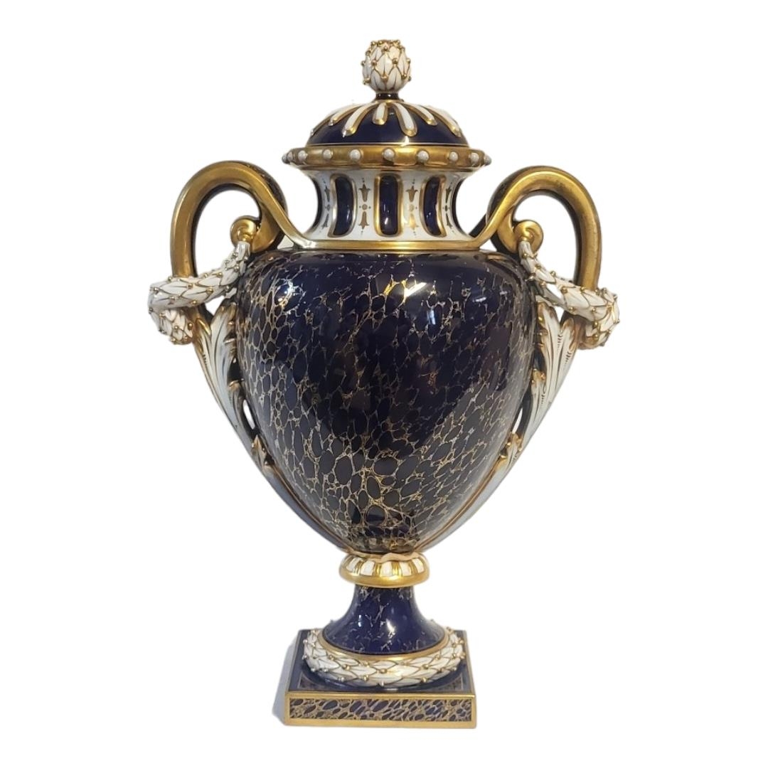 HAWKINS FOR ROYAL WORCESTER, AN IMPRESSIVE AMPHORA SHAPED JEWELLED PEDESTAL LIDDED VASE AND COVER - Image 7 of 19