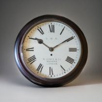 AN EARLY 20TH CENTURY STYLE GREAT WESTERN RAILWAY FUSEE WALL CLOCK Bearing ‘R. Jones & Co.,