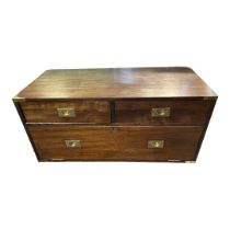 A TEAK MILITARY CHEST Half section along with a military tray top table. (105cm x 46cm x 51cm)