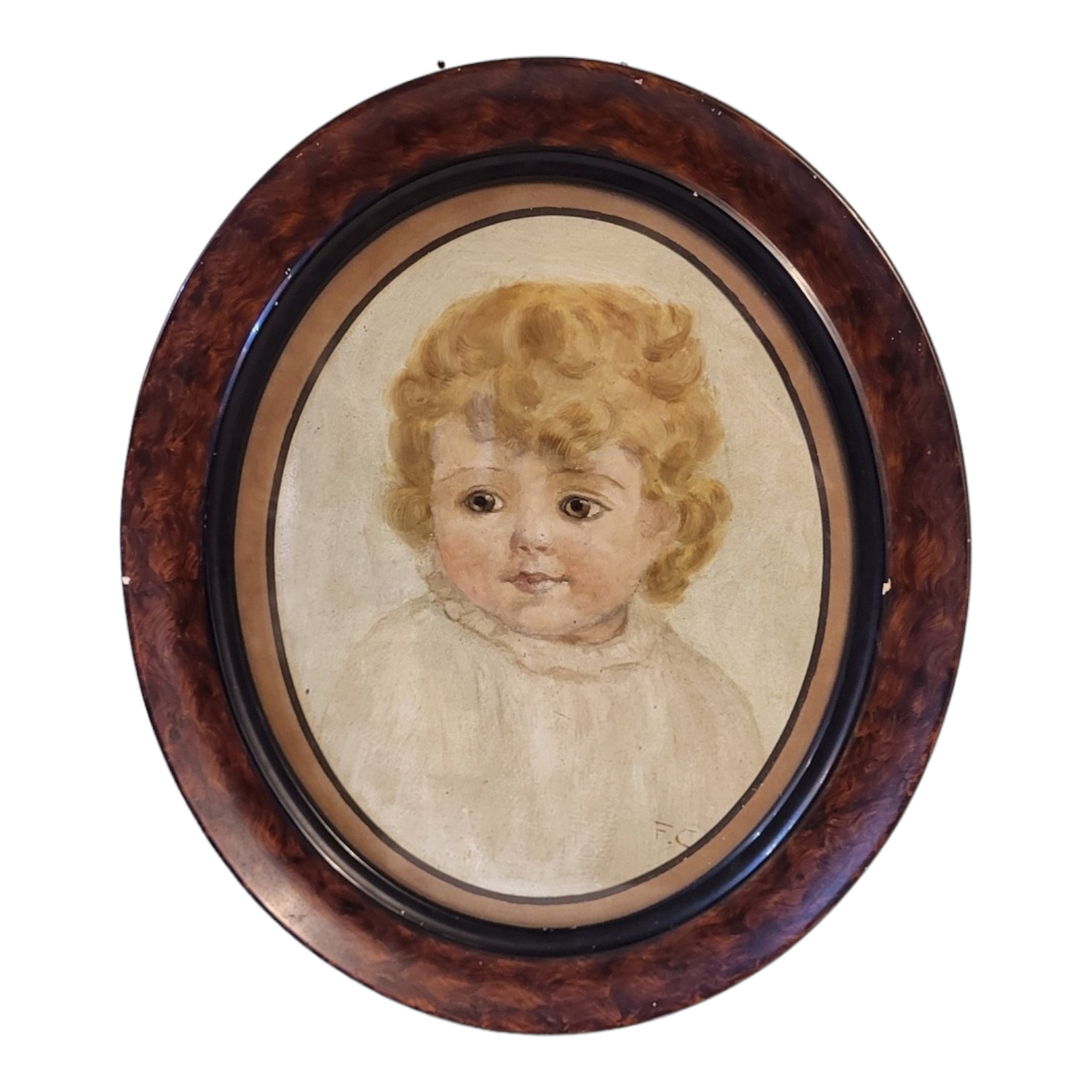 A LATE 19TH CENTURY ENGLISH SCHOOL OVAL OIL ON BOARD, PORTRAIT STUDY OF A LITTLE GIRL WITH BLONDE