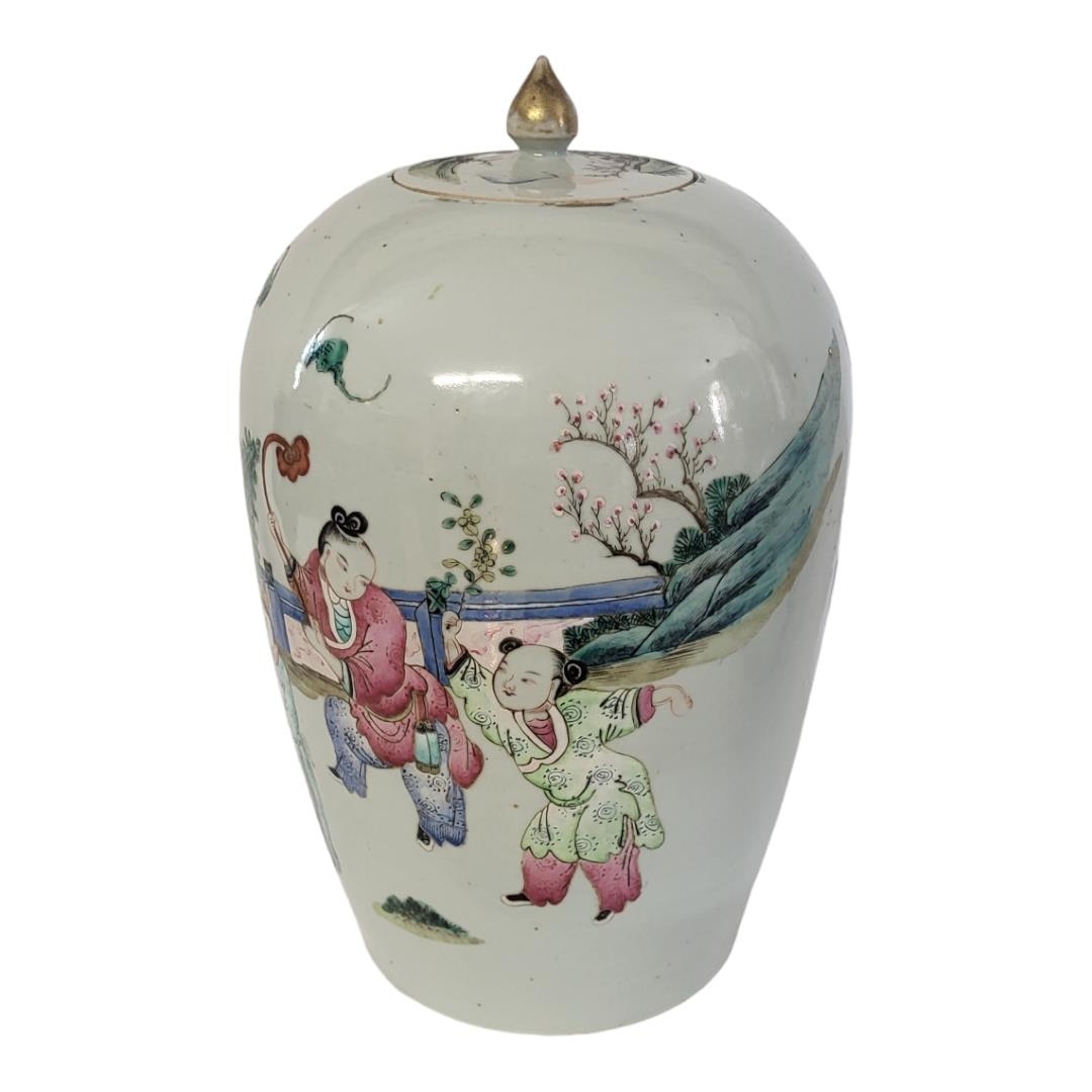 A 19TH CENTURY CHINESE QING DYNASTY FAMILLE ROSE JAR AND COVER Celebration of New Year, decorated in - Image 2 of 5