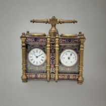A 19TH CENTURY FRENCH STYLE GILT BRONZE DOUBLE-CLOISONNÉ CARRIAGE CLOCK Two adjacent bevelled