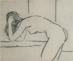 FRANCIS KELLY, AMERICAN, 1927 - 2012, LIMITED EDITION (25/25) PEN/INK ON CARD Titled ‘Girl Washing