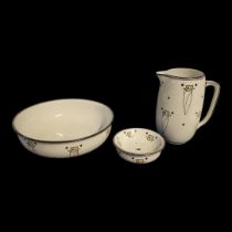 GEORGE LOGAN, 1866 - 1939, GLASGOW SCHOOL OF ART, A WEDGWOOD GLAZED PORCELAIN THREE PIECE WASH SET