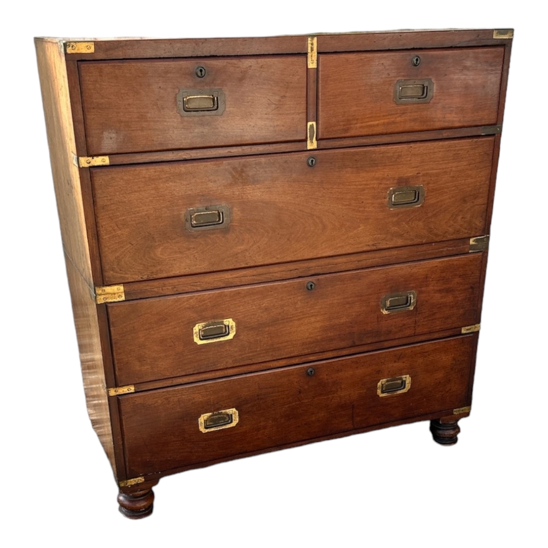 A 19TH CENTURY TEAK MILITARY CHEST Two over three drawers, brass recessed handles, in two - Image 2 of 3