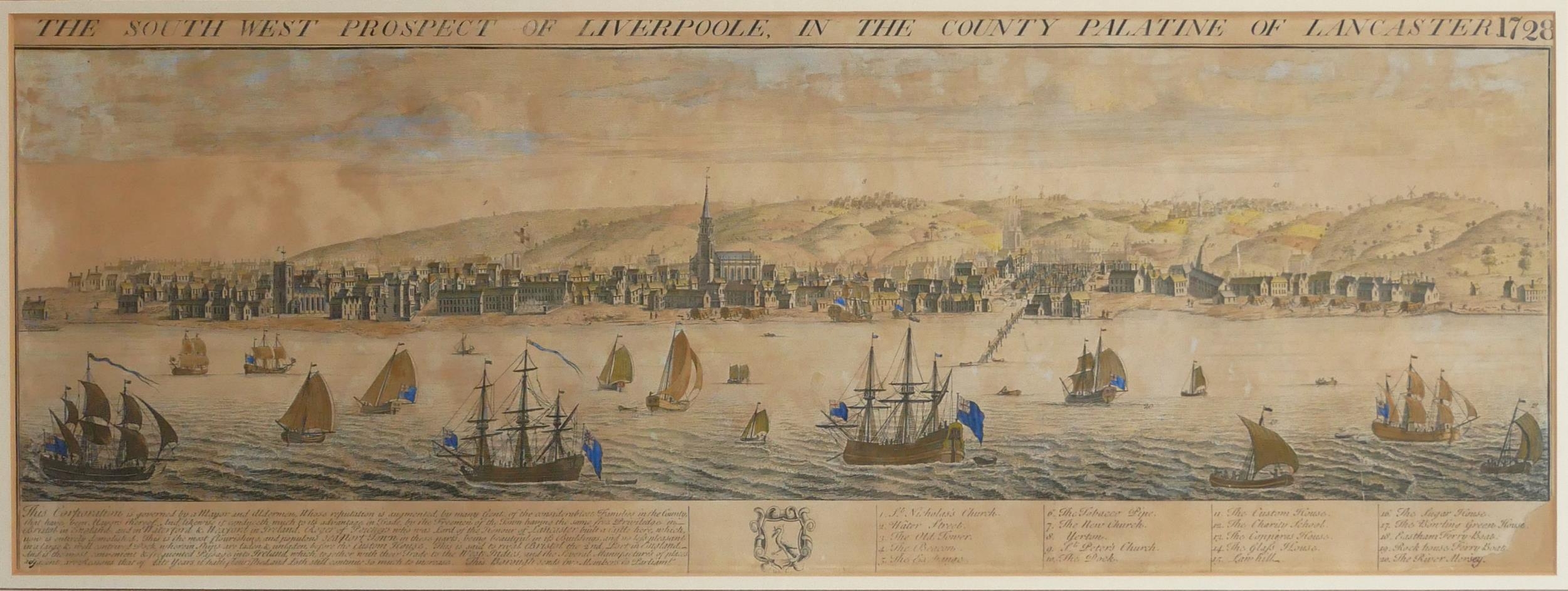 AFTER SAMUEL AND NATHANIEL BUCK, AN 18TH CENTURY HAND COLOURED ENGRAVING Titled 'The South West