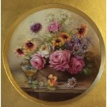 PHILLIPS FOR ROYAL WORCESTER, A PORCELAIN CIRCULAR PLAQUE OF STILL LIFE, DATED 1918 Polychrome