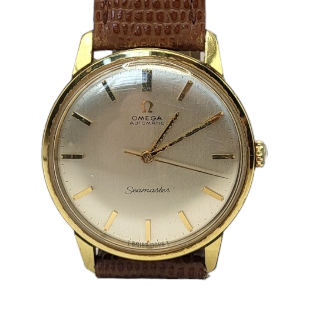 OMEGA, SEAMASTER, A VINTAGE GOLD PLATED AUTOMATIC GENT’S WRISTWATCH Silver tone dial with gilt