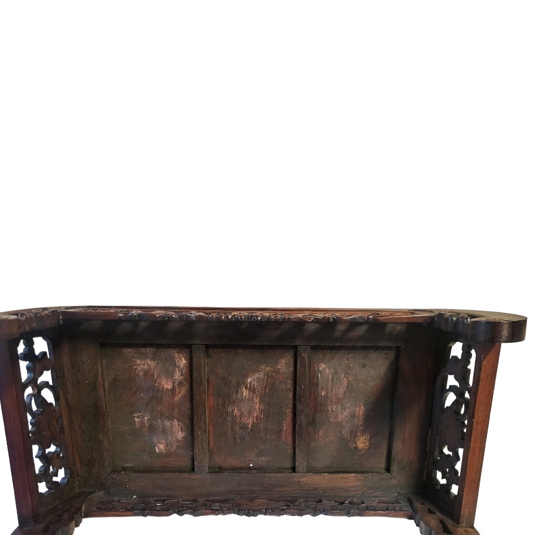 A CHINESE LATE QING DYNASTY SCHOLARS HARDWOOD ALTAR TABLE, CIRCA 1900 The border carved with - Image 4 of 5