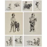 KAY NIXON, BRITISH, 1895 - 1988, WASHED MONOCHROME A collection of eight studies of farm animals and