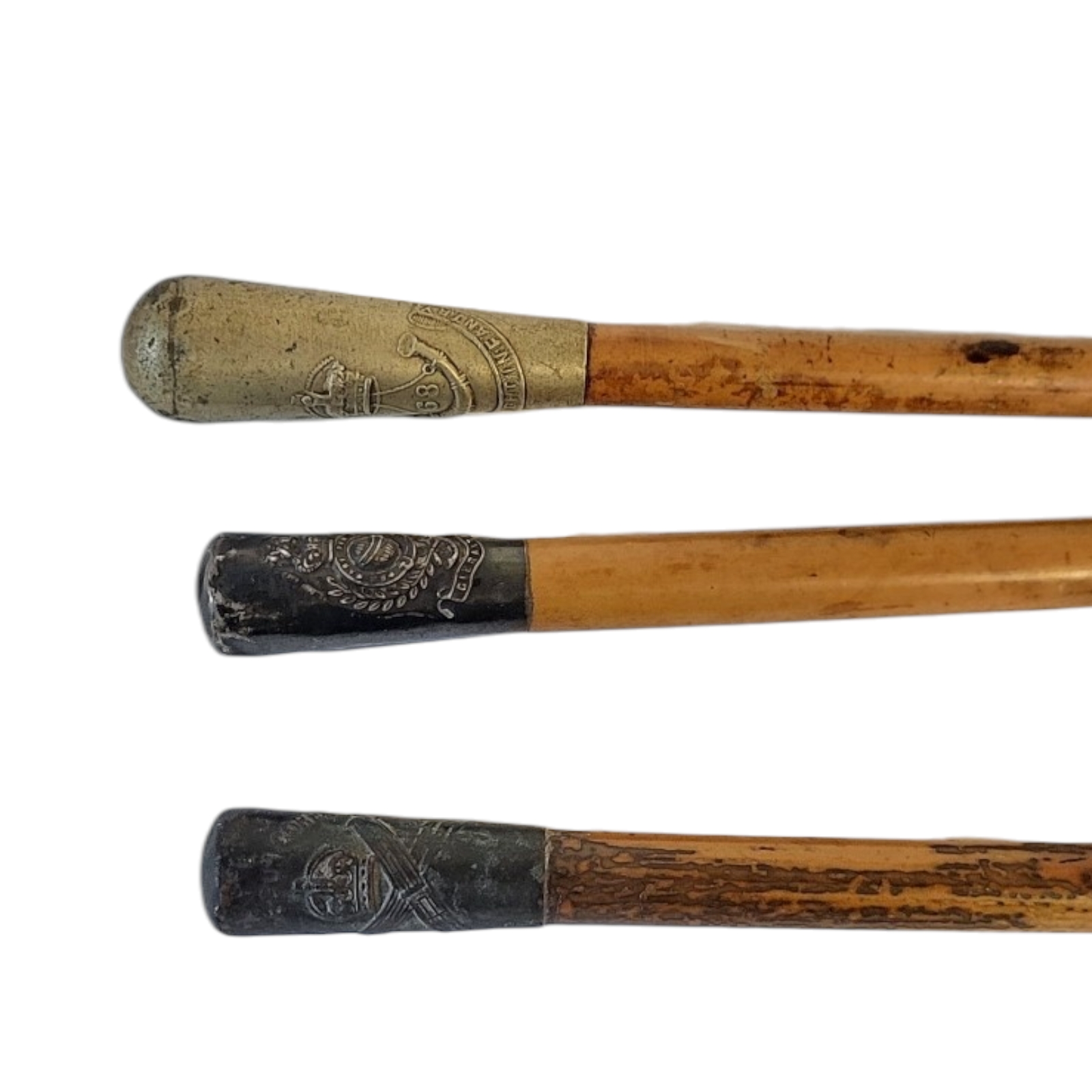 A SET OF THREE WORLD WAR I PERIOD MILITARY OFFICER’S REGIMENTAL SWAGGER STICKS To include a silver - Image 2 of 2