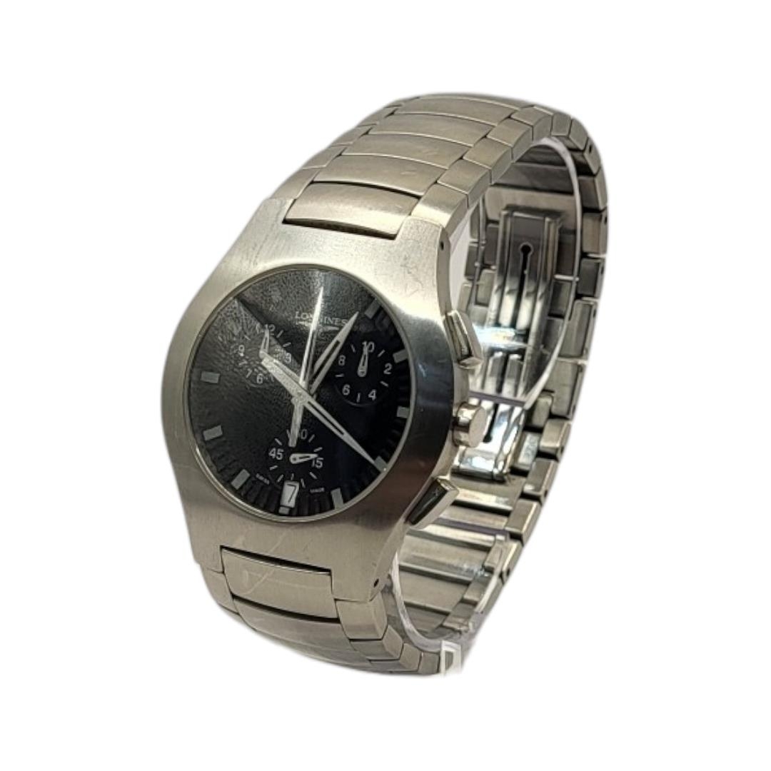 LONGINES, A VINTAGE STAINLESS STEEL CHRONOGRAPH GENT'S WRISTWATCH Black tone dial with three - Bild 3 aus 5