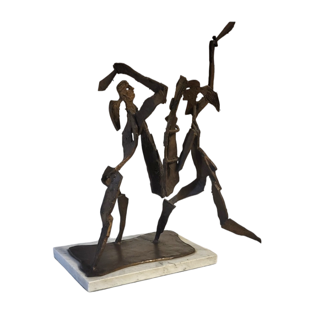 JOHN BEHAN, IRISH, B. 1937, BRONZE GROUP Titled ‘The Battle of Cúchulainn & Ferdia’, 1975. (48cm x - Image 4 of 9