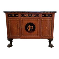 AN ITALIAN SATINWOOD AND MARQUETRY INLAID NEOCLASSICAL INSPIRED SIDE CABINET The green marble top