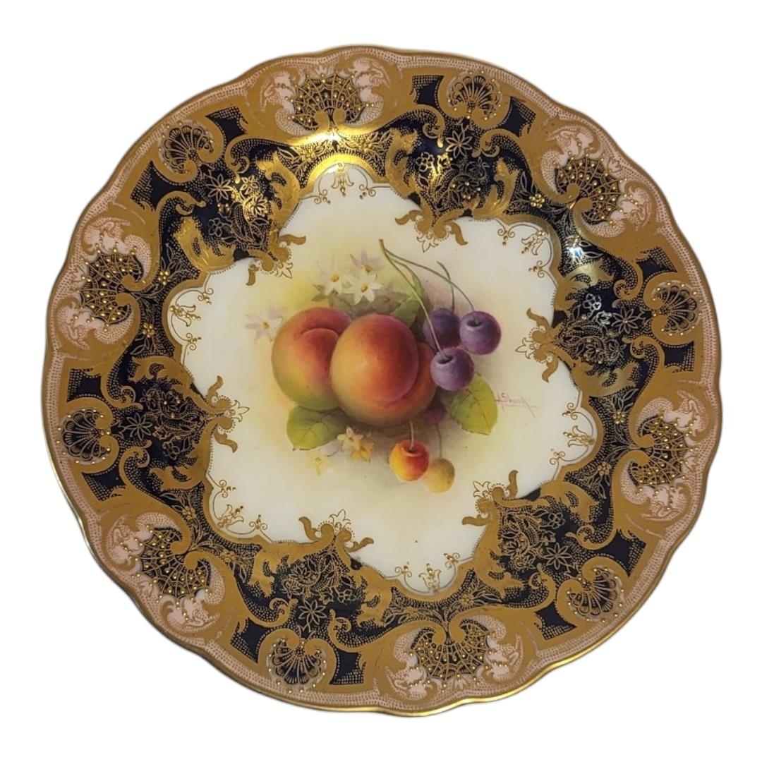 A. SHUCK FOR ROYAL WORCESTER, SIX PIECE PART DESSERT SERVICE Painted with fallen fruit, comprising - Bild 3 aus 21