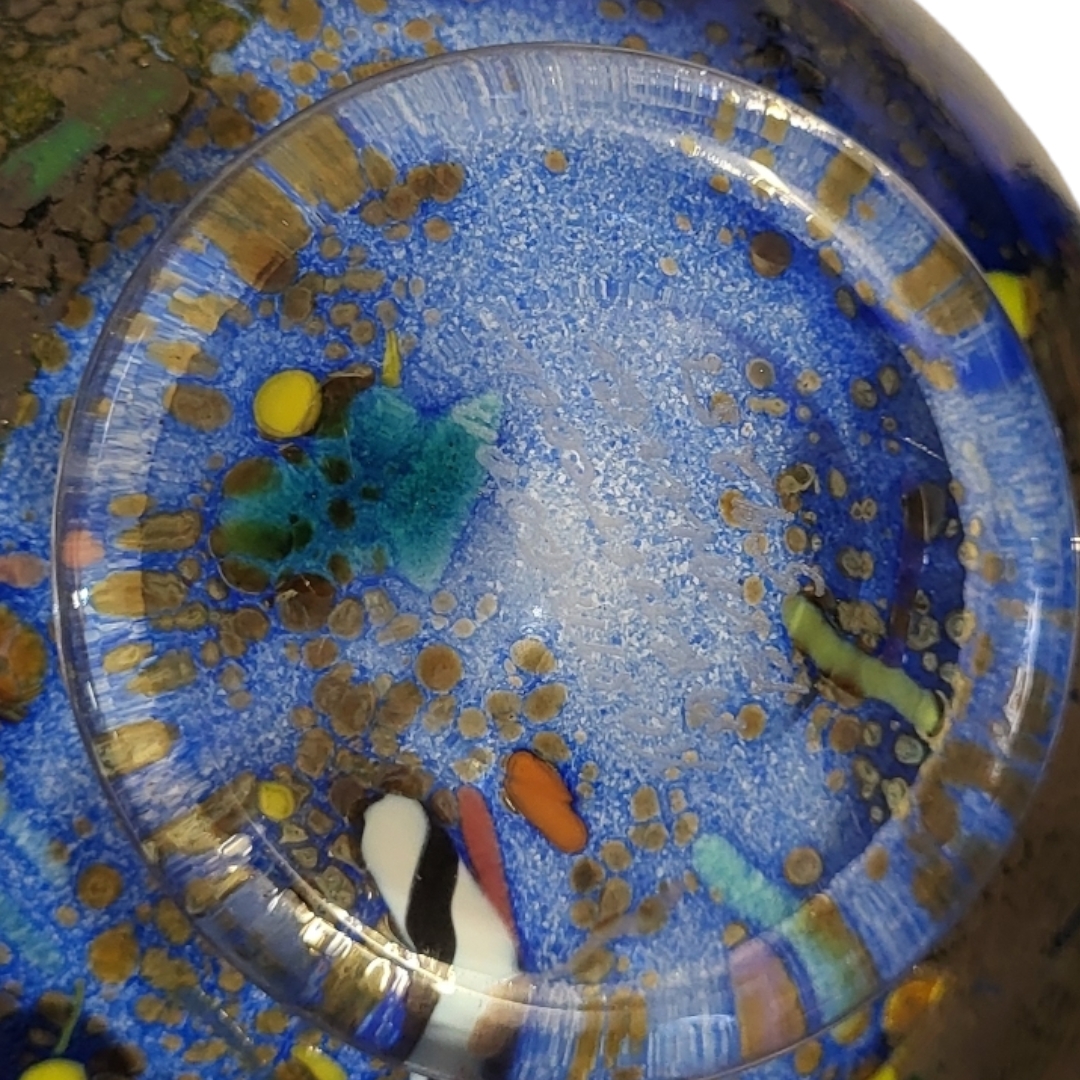 KOSTA BODA, A VINTAGE SWEDISH ART GLASS BOWL Multicoloured glass on blue ground, sound to base. ( - Image 6 of 9