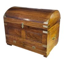 AN INDIAN SOLID ROSEWOOD AND BRASS INLAID TABLE TOP DOWRY CHEST The domed top enclosing a