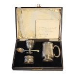 A NORTHERN GOLDSMITHS COMPANY SILVER CHRISTENING SET To include a mug engraved with ‘Alice’,