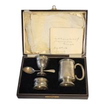 A NORTHERN GOLDSMITHS COMPANY SILVER CHRISTENING SET To include a mug engraved with ‘Alice’,